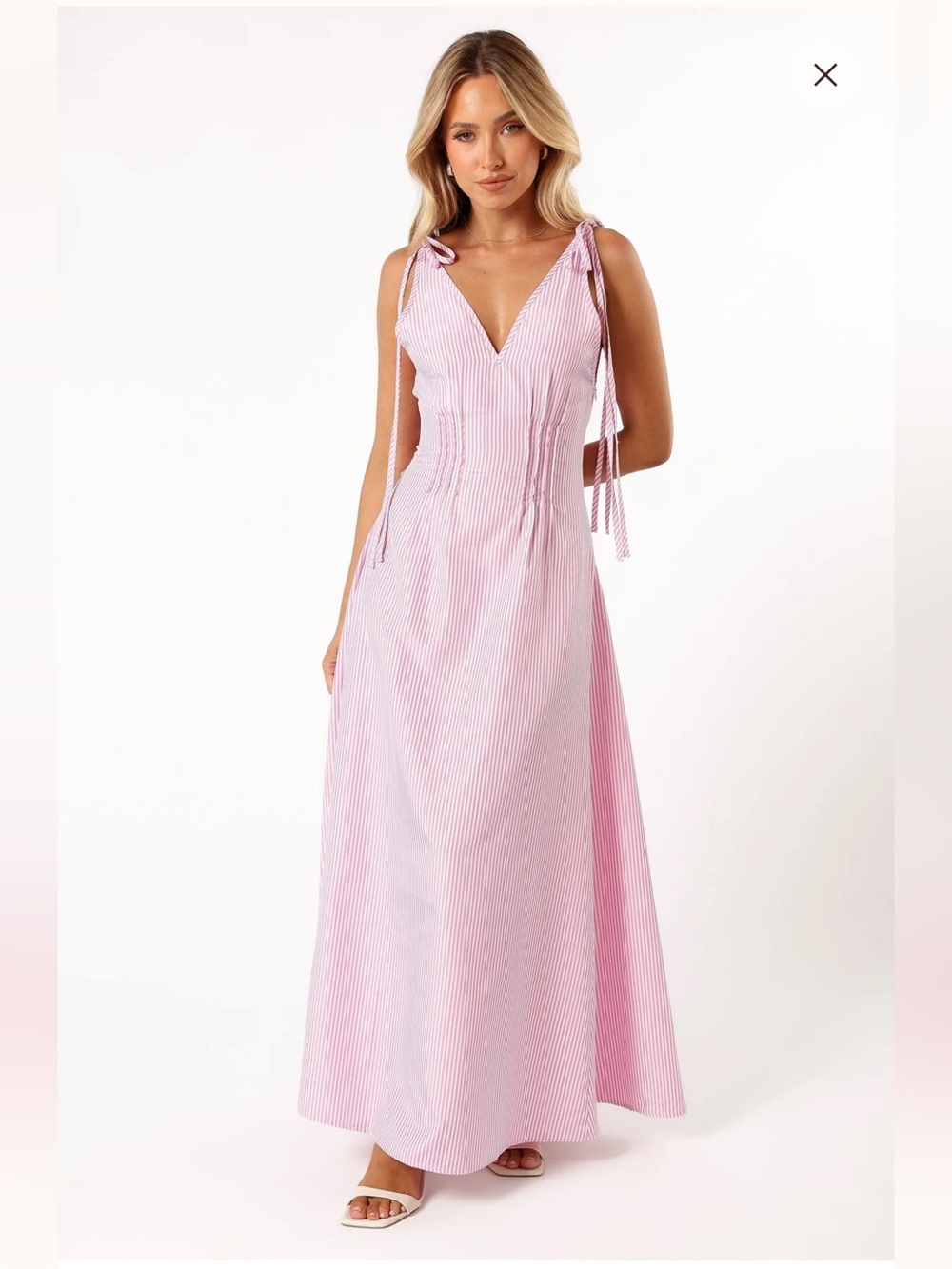 Petal and Pup Lainey Pink Striped Tie-Shoulder Maxi Dress